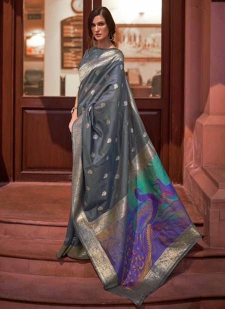 Dark Gray Colour RAJTEX KSWARA SILK New Designer Wedding Wear Heavy Weaving Silk Latest Saree Collection 234001